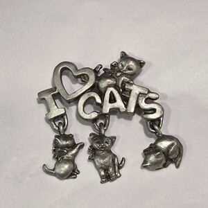 Spoontiques Vintage 4192 Pewter Dangle I Love Cats Brooch